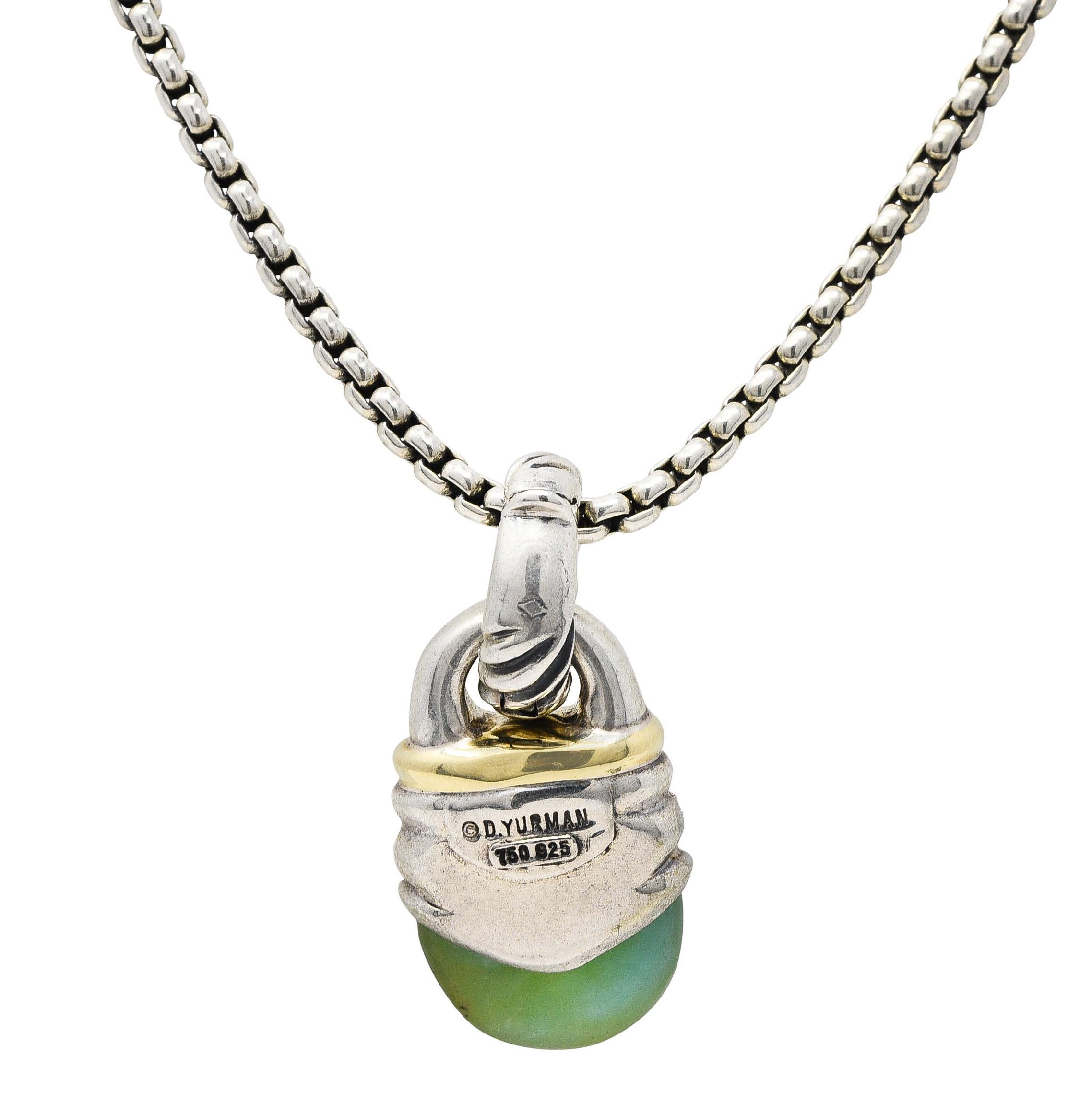 Contemporary David Yurman Diamond Chrysoprase 18 Karat Gold Silver Enhancer Pendant Necklace