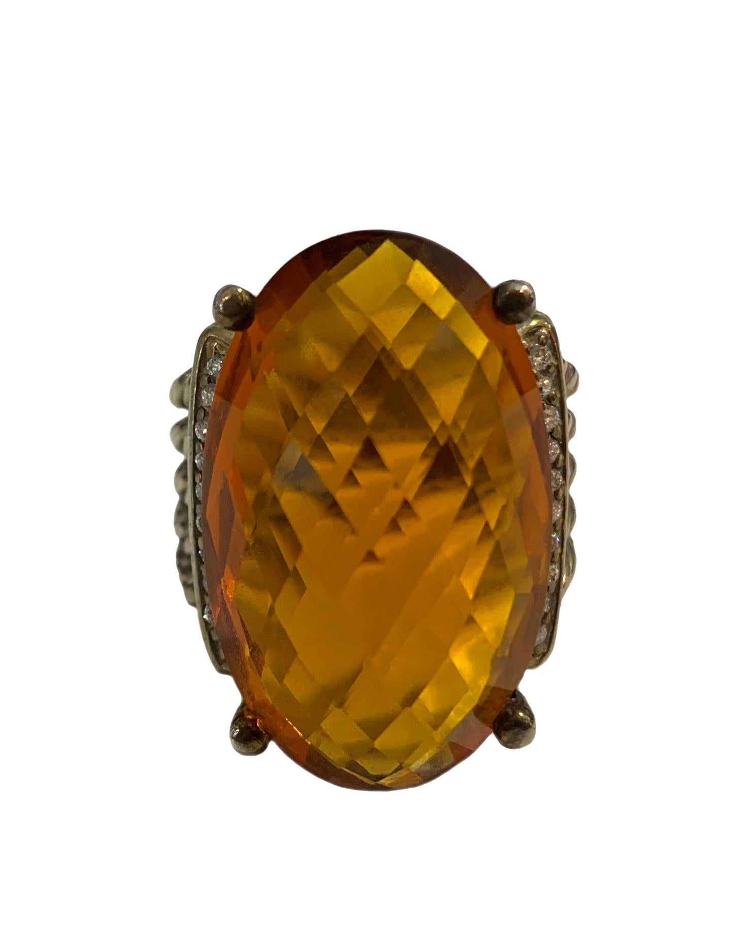 David Yurman Diamond Citrine Oval Wheaton Ring In Excellent Condition For Sale In New York, NY