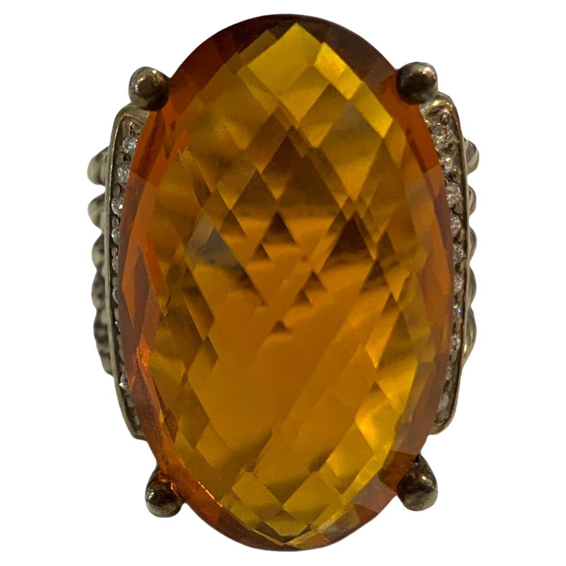 David Yurman Diamond Citrine Oval Wheaton Ring For Sale