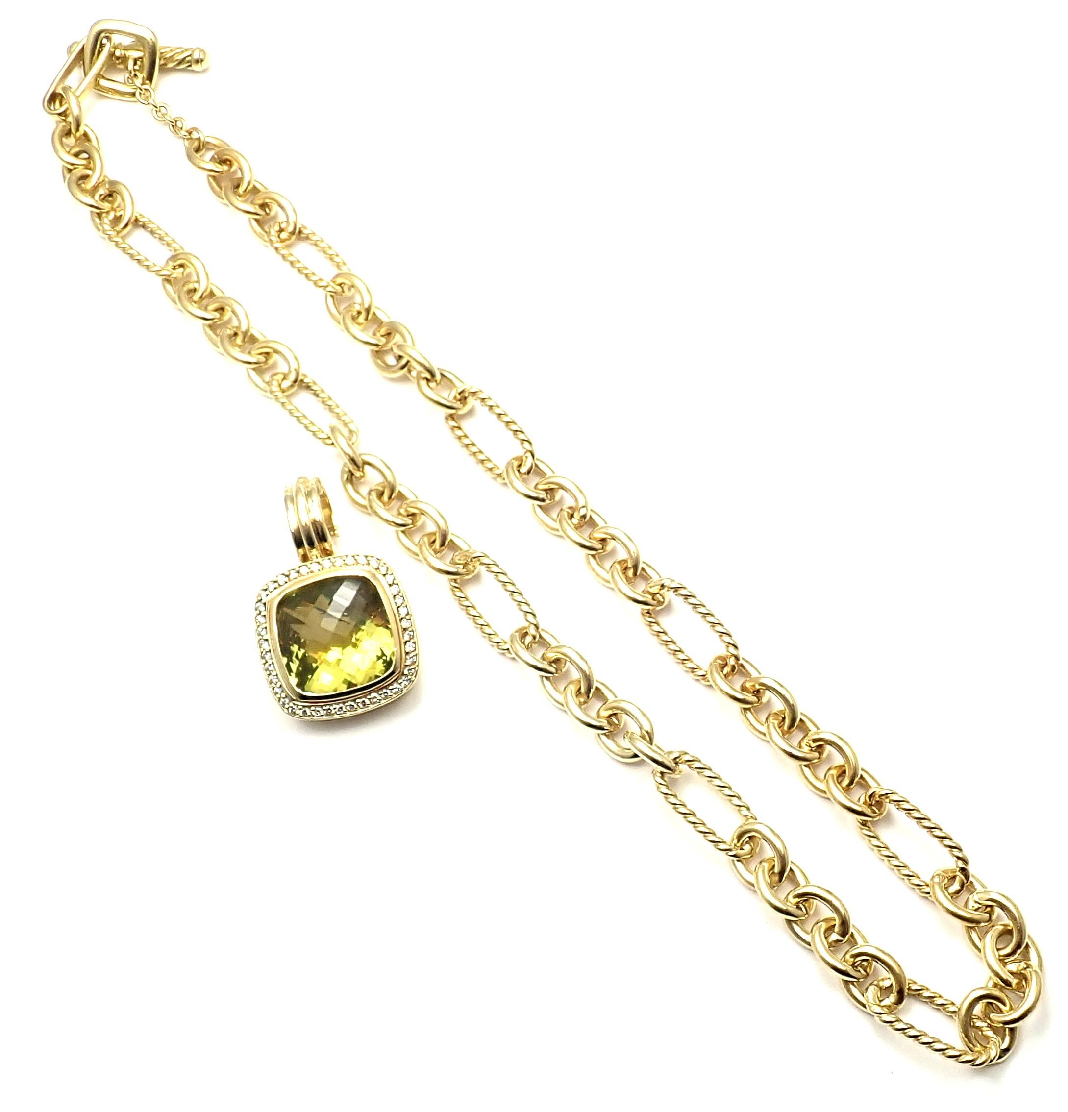 David Yurman Diamond Citrine Pendant Figaro Yellow Gold Link Chain Necklace 3