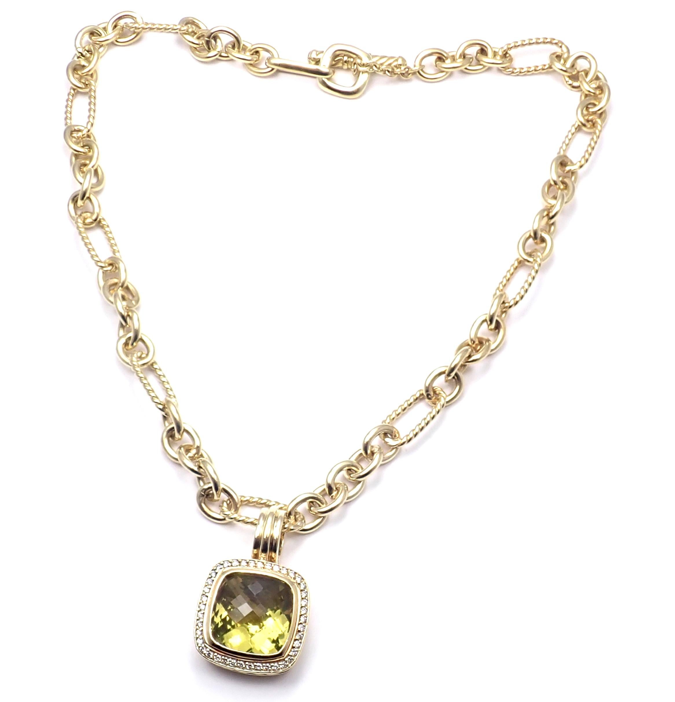 18k Yellow Gold Diamond Lemon Citrine Pendant Figaro Link Chain Necklace by David Yurman.
With 42 round brilliant cut diamonds SI1 clarity, G color total weight .42ct
1x Lemon Citrine 15mm
Details:
Pendant: 30mm x 20mm
Length: 16