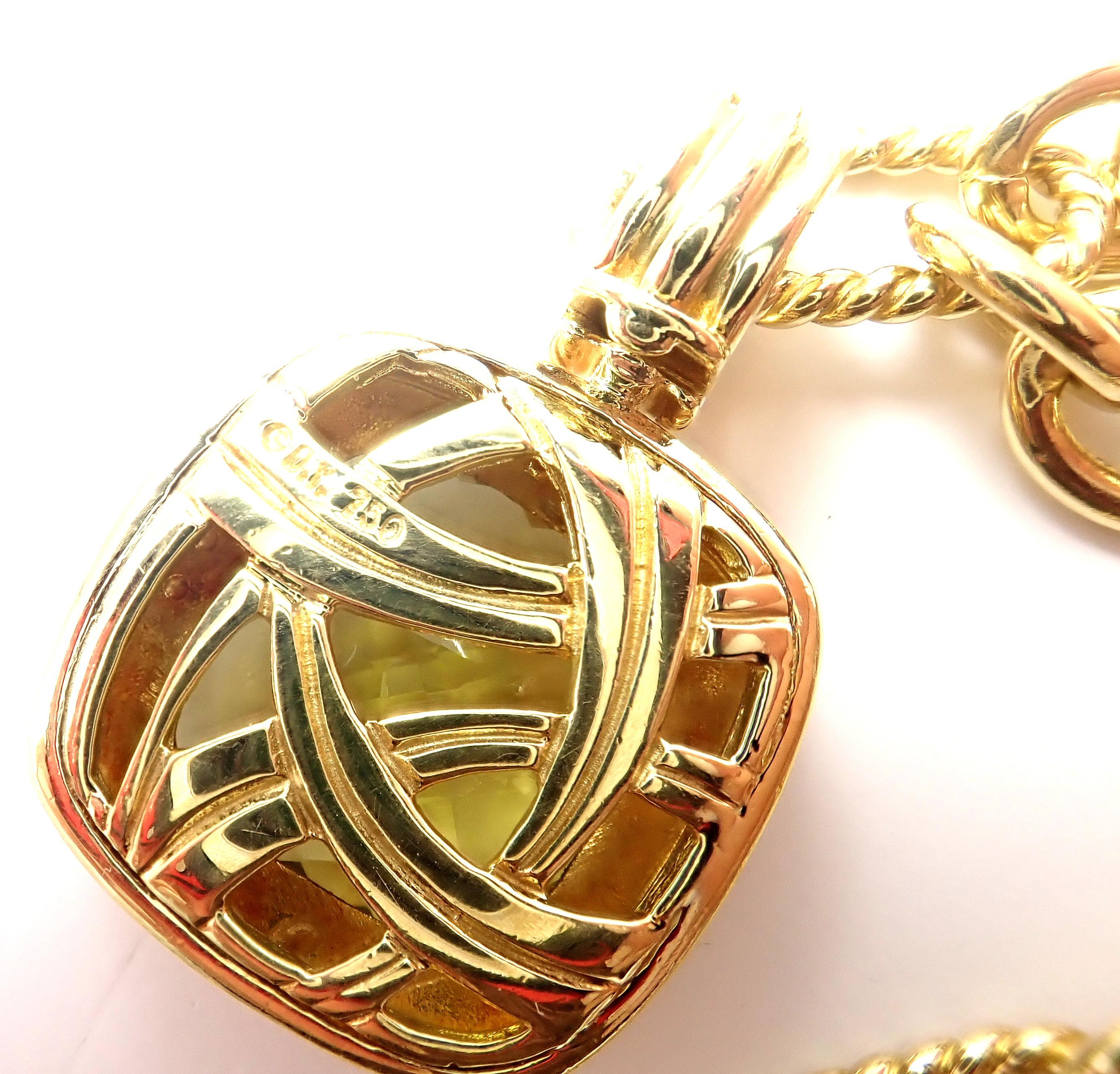 Women's or Men's David Yurman Diamond Citrine Pendant Figaro Yellow Gold Link Chain Necklace