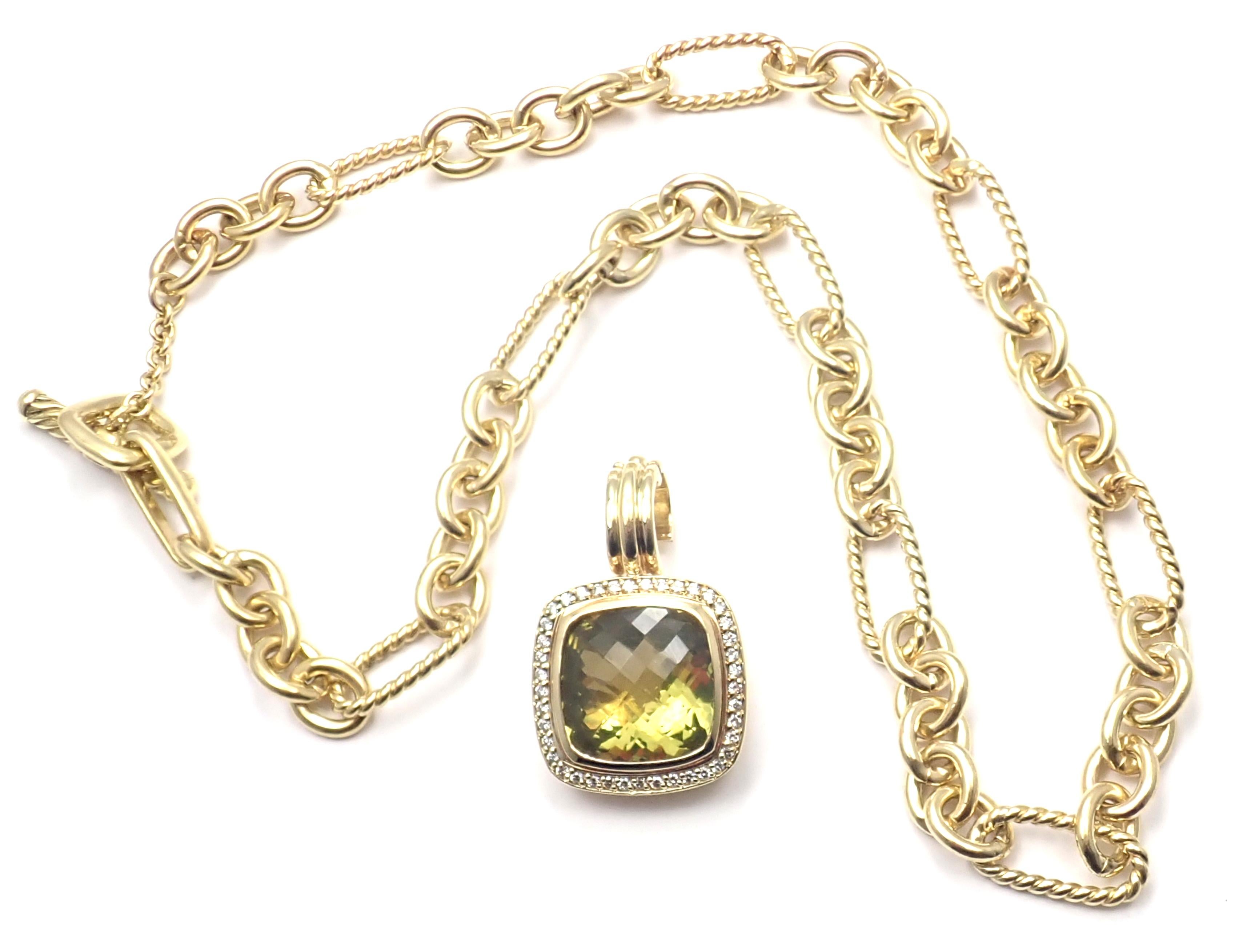 David Yurman Diamond Citrine Pendant Figaro Yellow Gold Link Chain Necklace 2