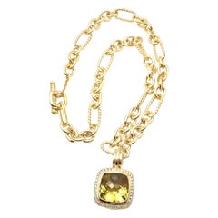 David Yurman Diamond Citrine Pendant Figaro Yellow Gold Link Chain Necklace