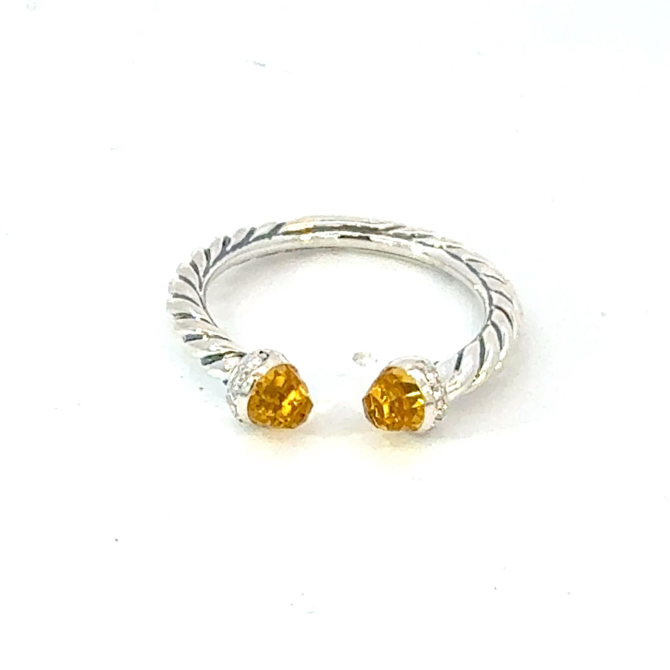 David Yurman Diamond Citrine Ring Size 7.5 Sterling Silver Estate