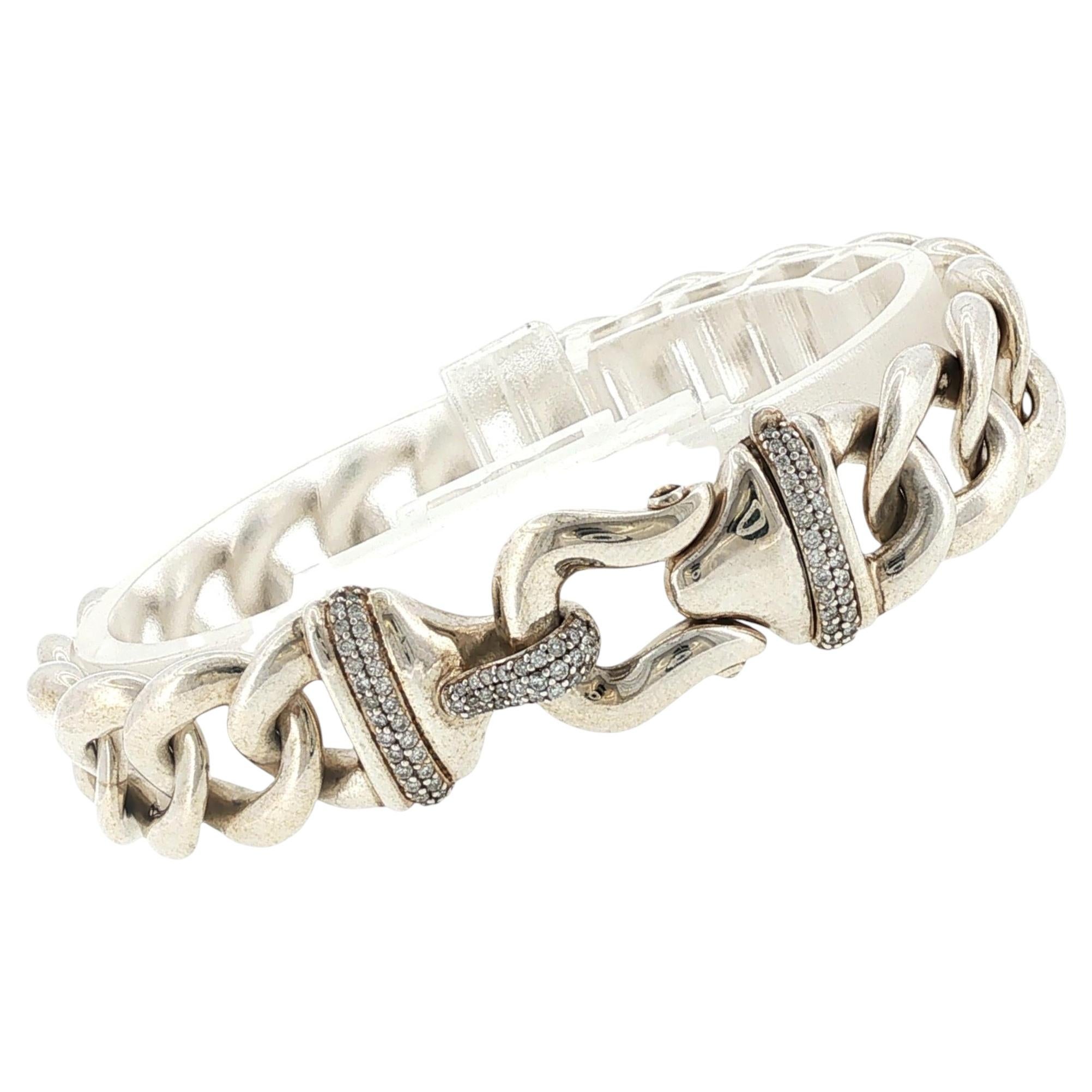 David Yurman Diamond Clasp Sterling Silver Link Bracelet 7 Inches