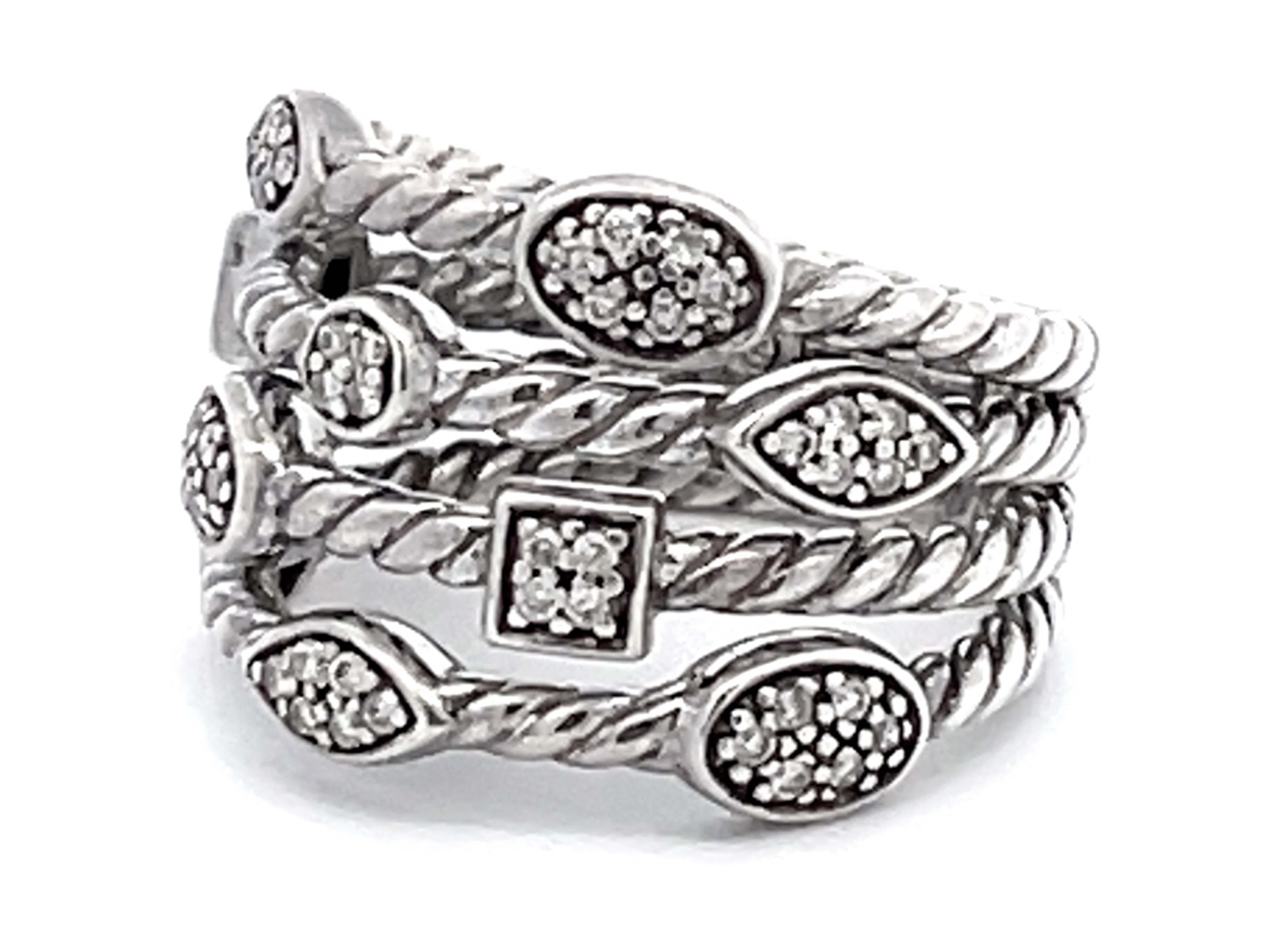 Brilliant Cut David Yurman Diamond Confetti Four Row Ring Sterling Silver