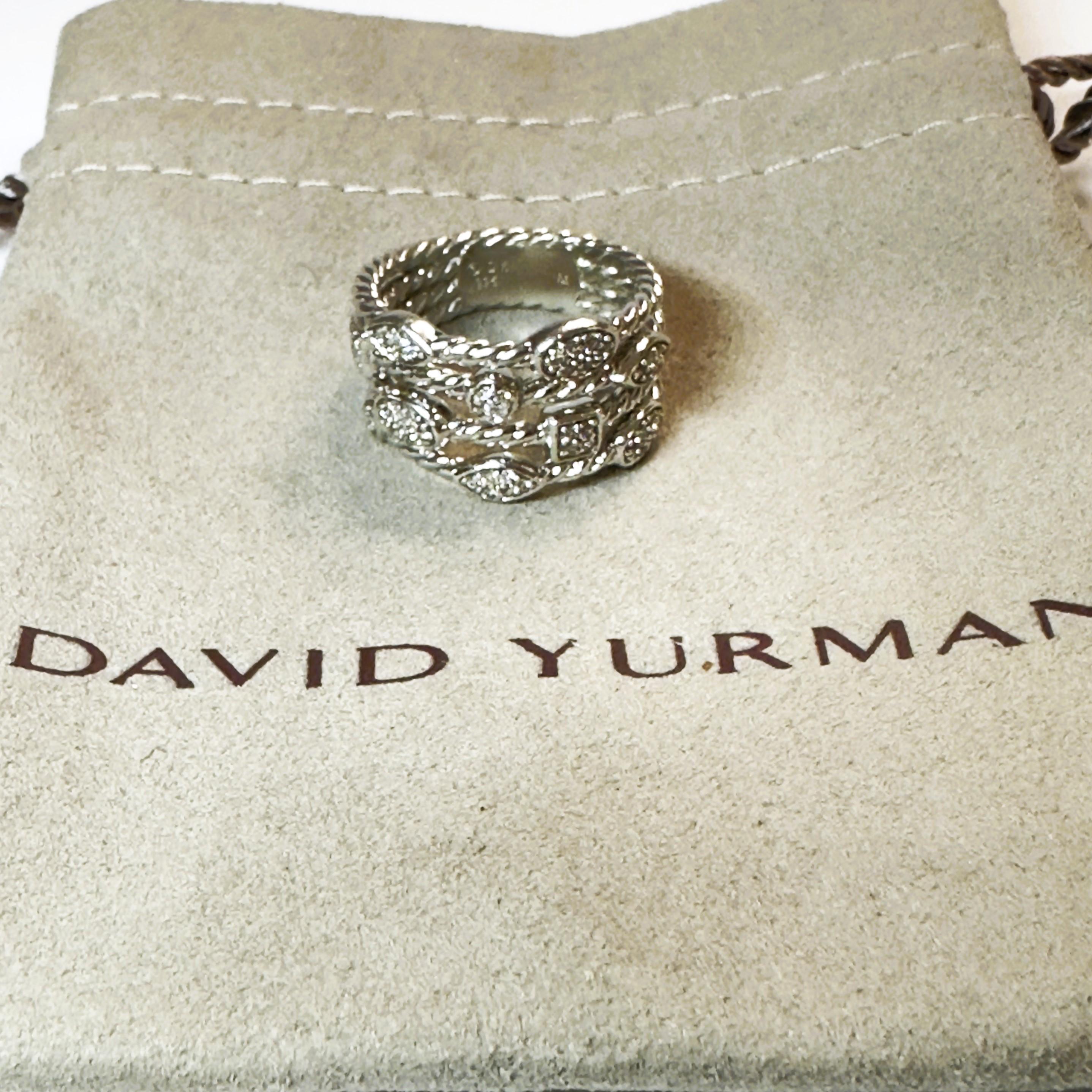 David Yurman Diamond Confetti Four Row Ring Sterling Silver Size 7 3