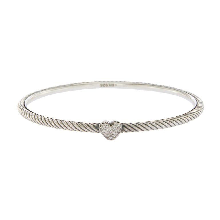 David Yurman Diamond Confetti Quatrefoil 925 Silver Bangle Bracelet For ...