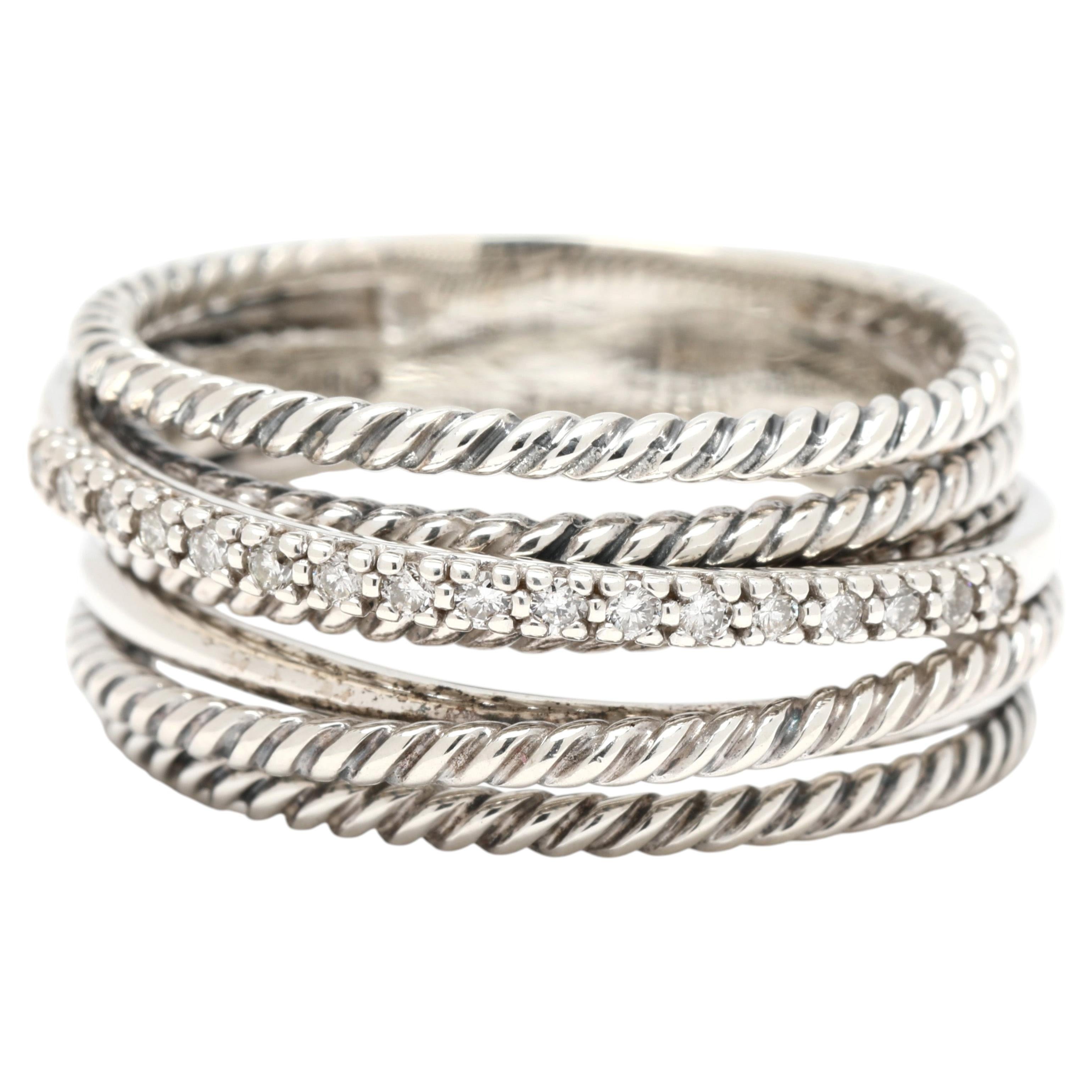 Bague à bandes entrecroisées et diamants David Yurman, argent sterling, taille 9,5