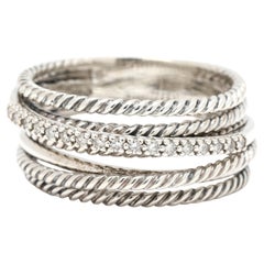 David Yurman Diamond Crossover Band Ring, Sterling Silver, Ring Size 9.5