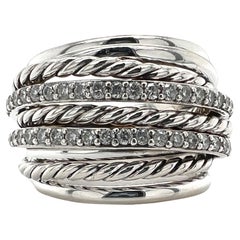 David Yurman Diamond Crossover Cable Band Ring Sterling Silver New 