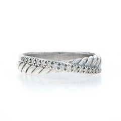 David Yurman Diamond Crossover Cable Band - Sterling 925 Rd .20ctw Ring Sz 9
