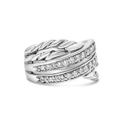 David Yurman 0.50 Carat Total Round Diamond Crossover Ring in Sterling Silver