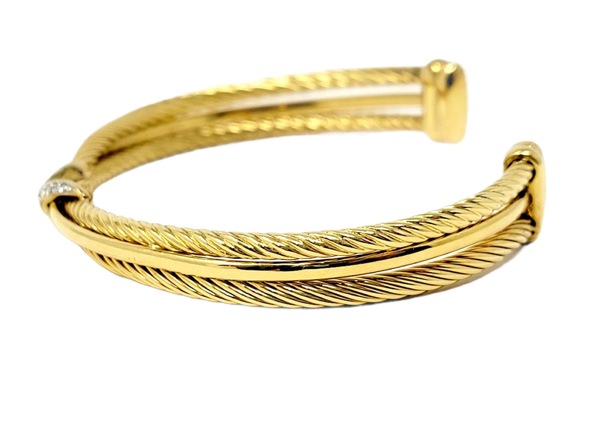 David Yurman Diamond Crossover X Cable Cuff Bracelet in 18 Karat Yellow Gold For Sale 1