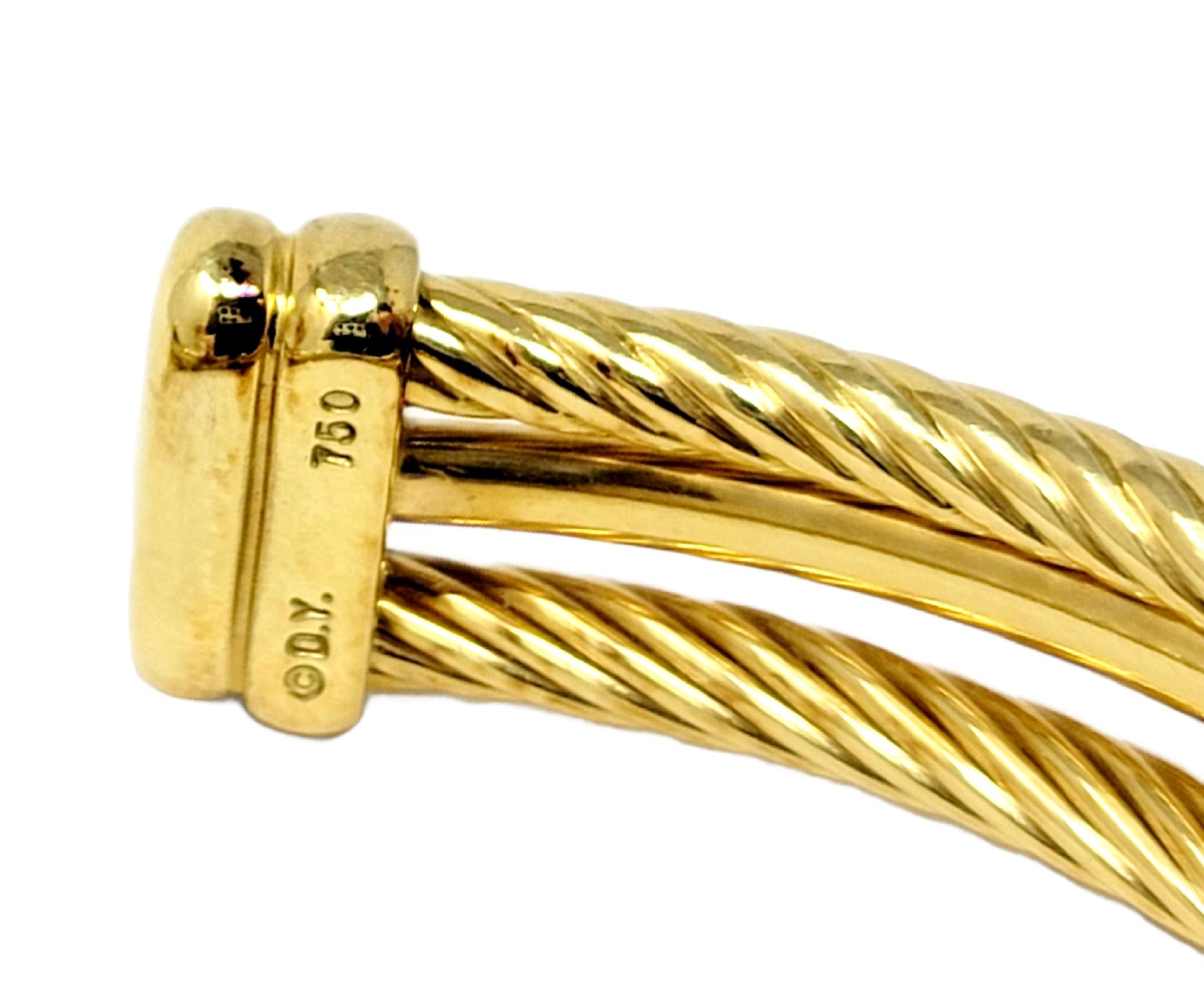 David Yurman Diamond Crossover X Cable Cuff Bracelet in 18 Karat Yellow Gold For Sale 2