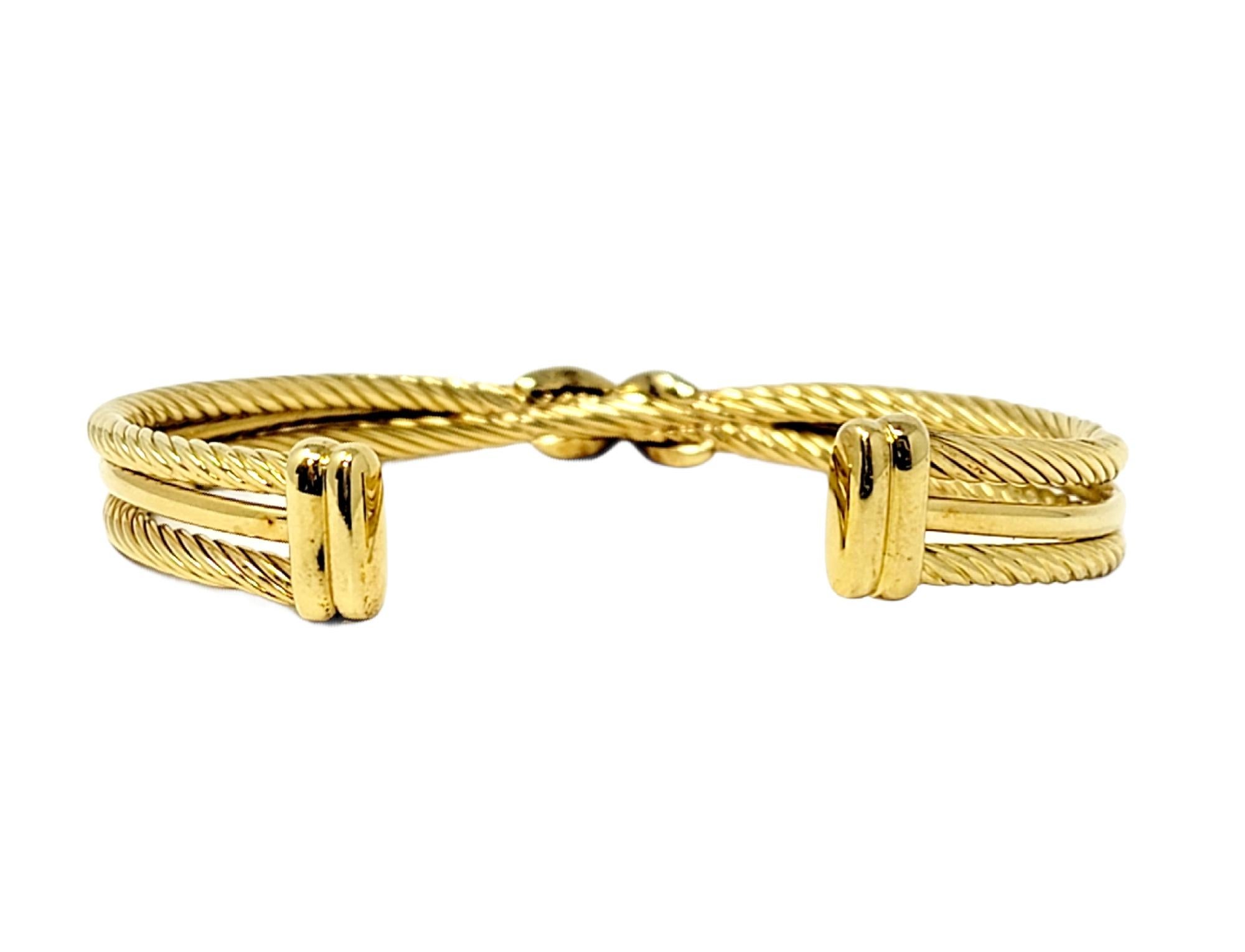Women's David Yurman Diamond Crossover X Cable Cuff Bracelet in 18 Karat Yellow Gold For Sale