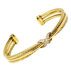 David Yurman Manchette croisée en or jaune 18 carats avec diamants et câbles en forme de X