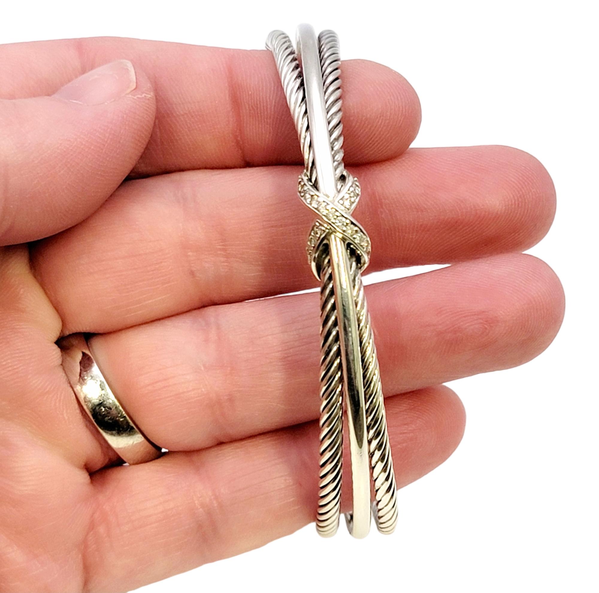 David Yurman Diamond Crossover 'X' Cable Cuff Bracelet in Sterling Silver 3
