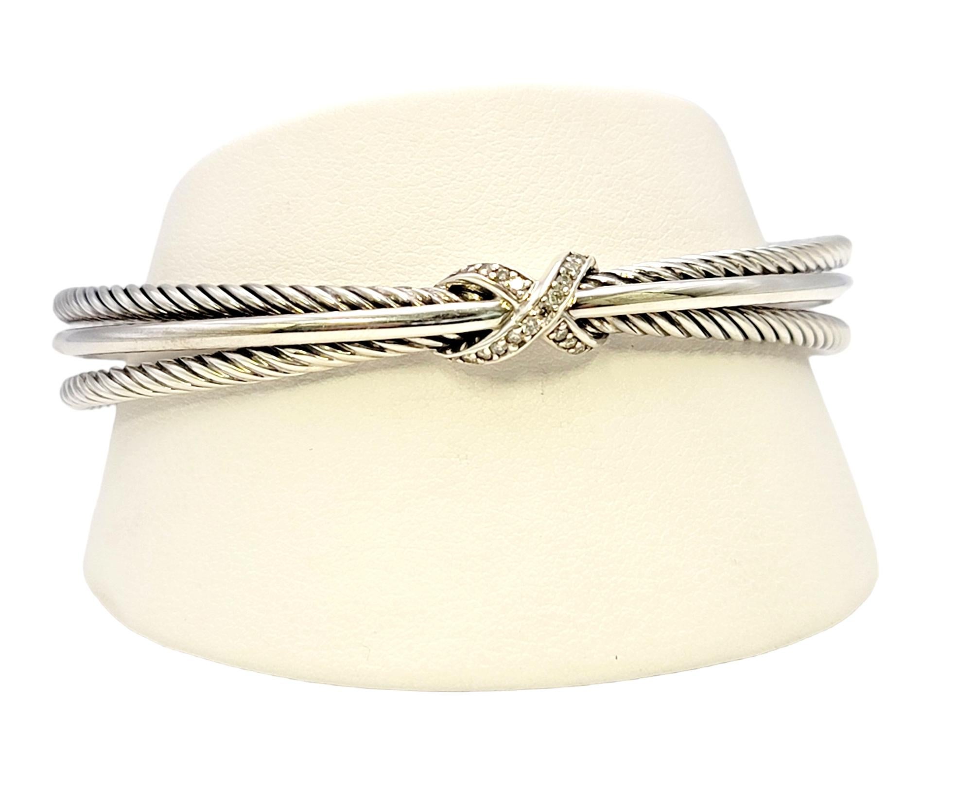 David Yurman Diamond Crossover 'X' Cable Cuff Bracelet in Sterling Silver 4