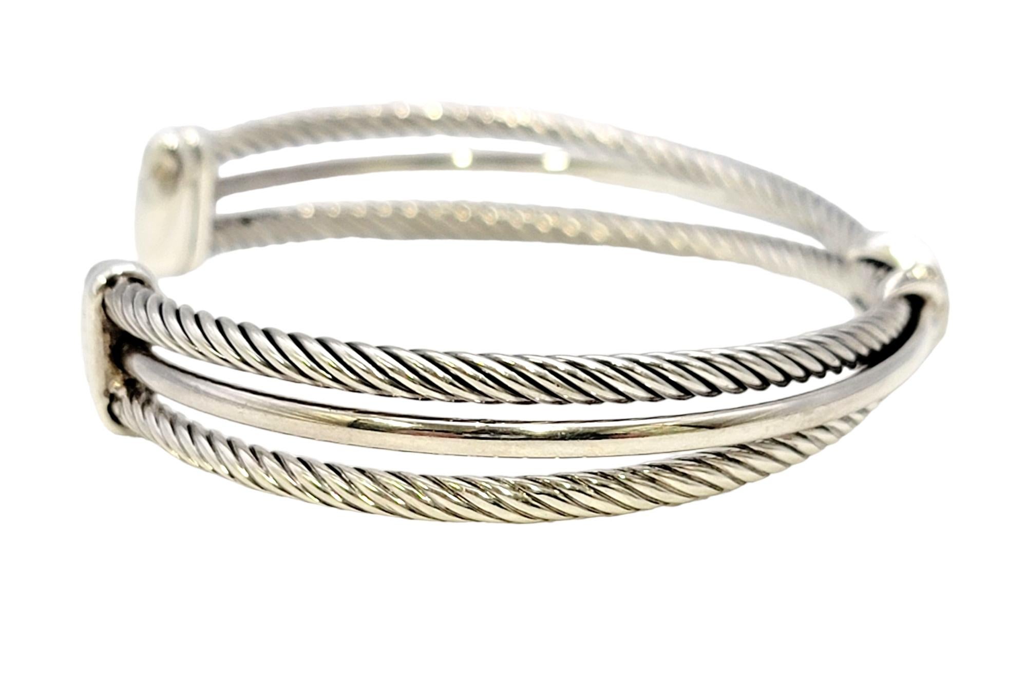 Round Cut David Yurman Diamond Crossover 'X' Cable Cuff Bracelet in Sterling Silver