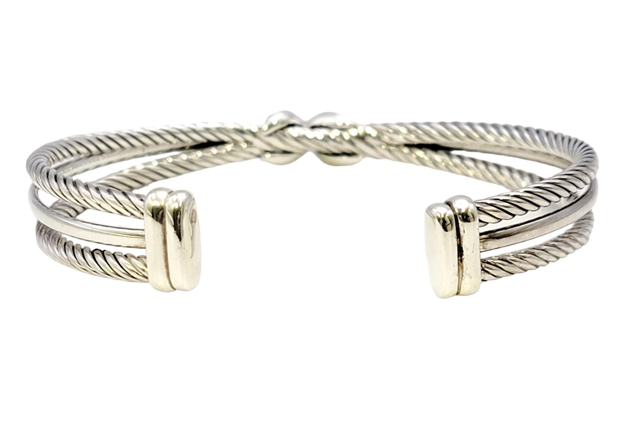 David Yurman Diamond Crossover 'X' Cable Cuff Bracelet in Sterling Silver In Good Condition In Scottsdale, AZ