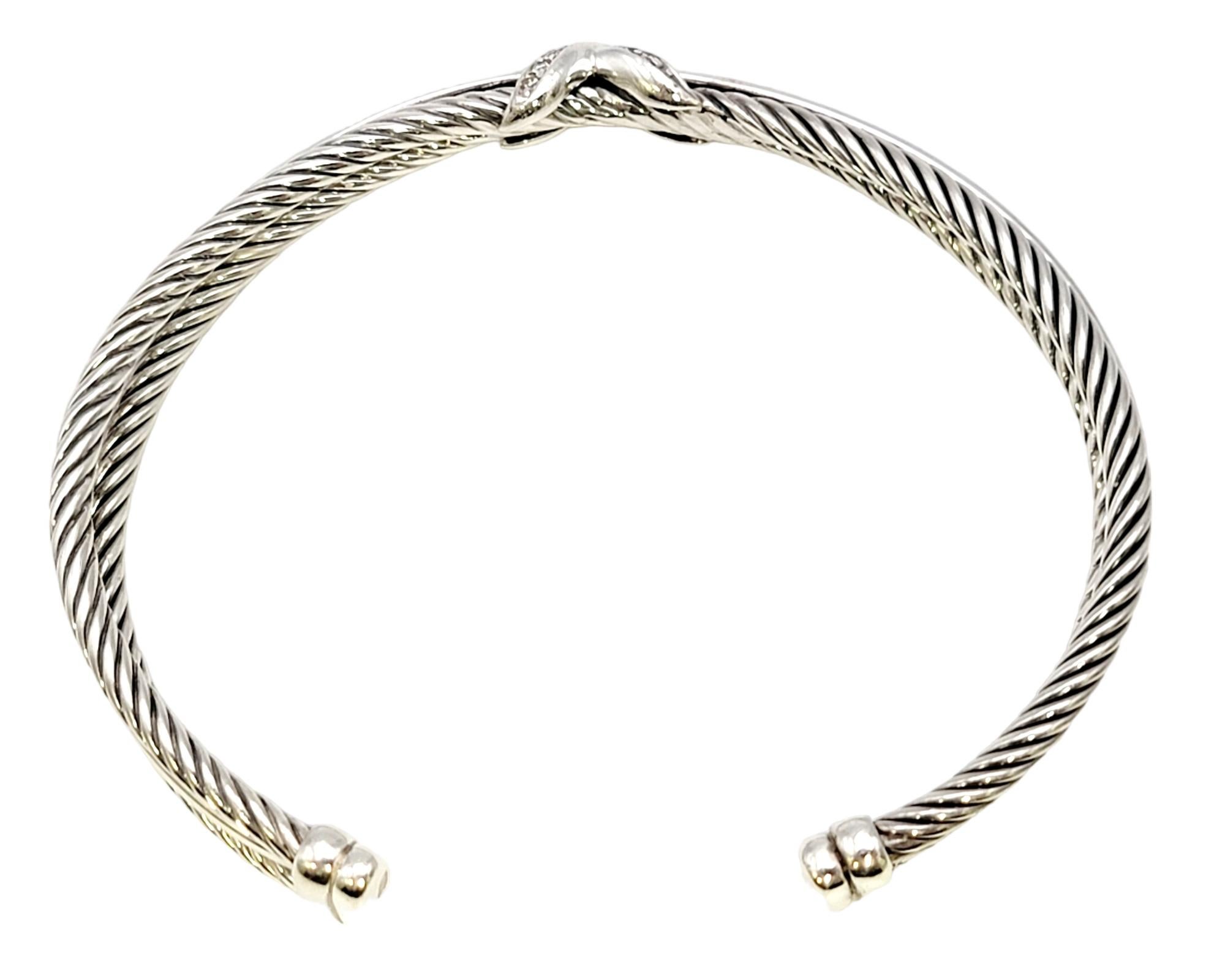 Women's David Yurman Diamond Crossover 'X' Cable Cuff Bracelet in Sterling Silver
