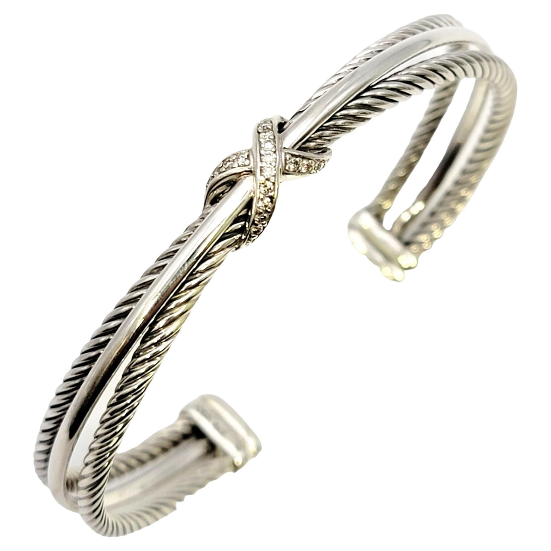 David Yurman Diamond Crossover 'X' Cable Cuff Bracelet in Sterling Silver