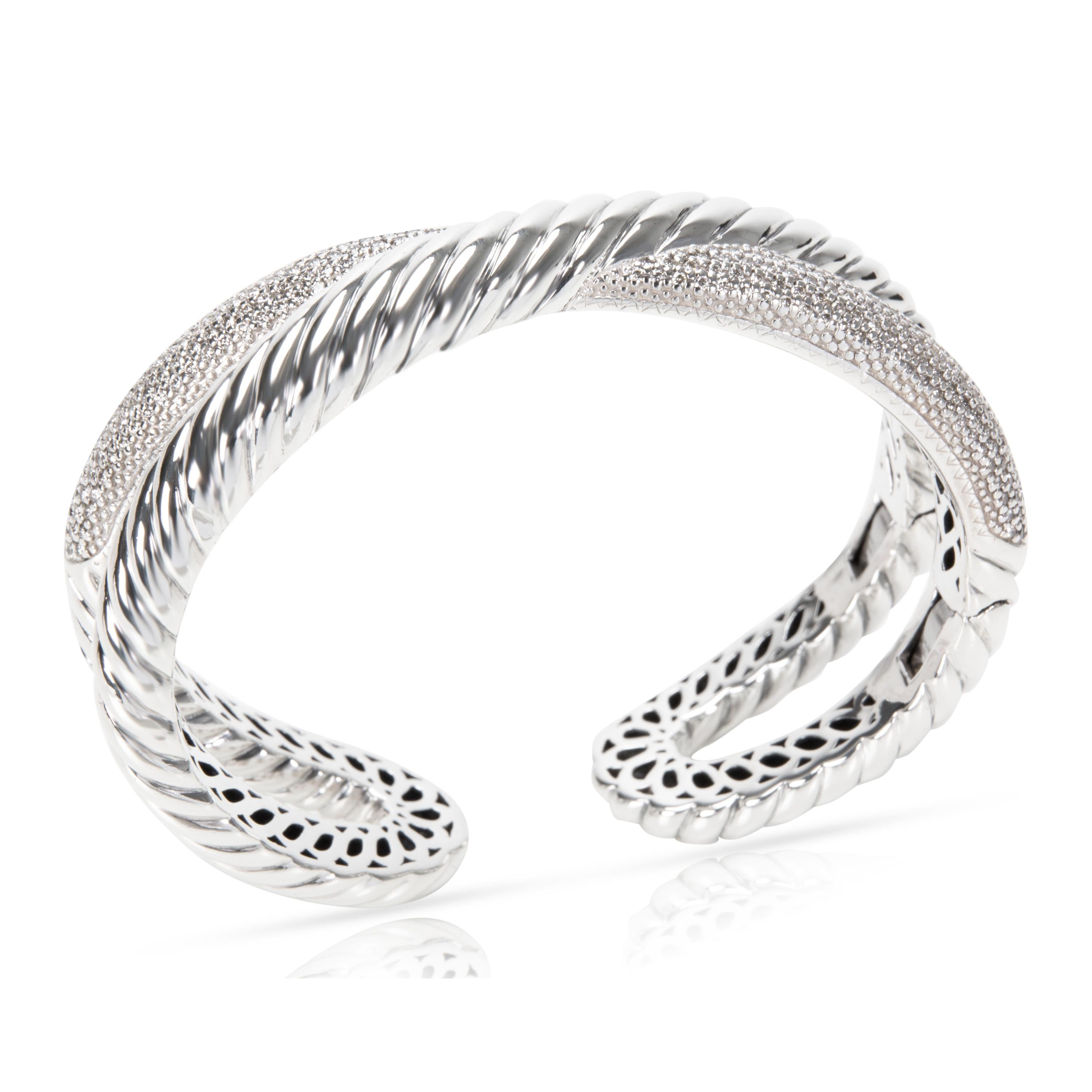 David Yurman Diamond Crossover X Cuff in Sterling Silver '1.50 Carat' In Excellent Condition In New York, NY