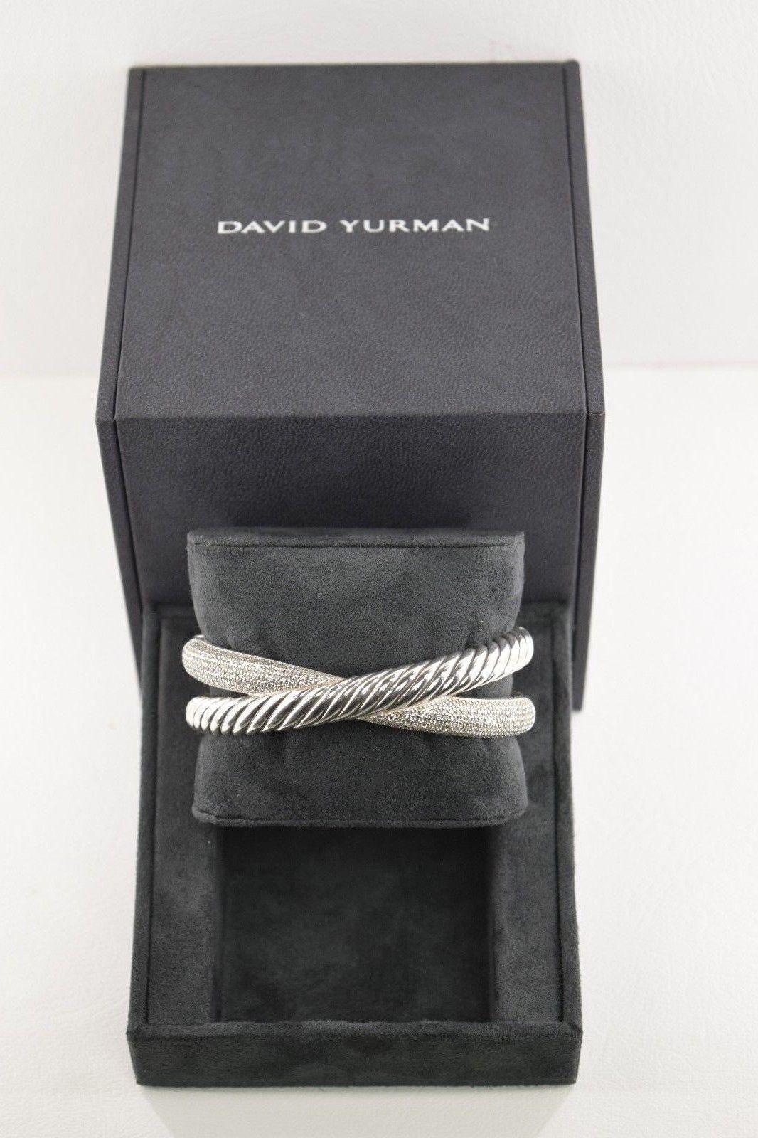 Women's David Yurman Diamond Crossover X Cuff in Sterling Silver '1.50 Carat'