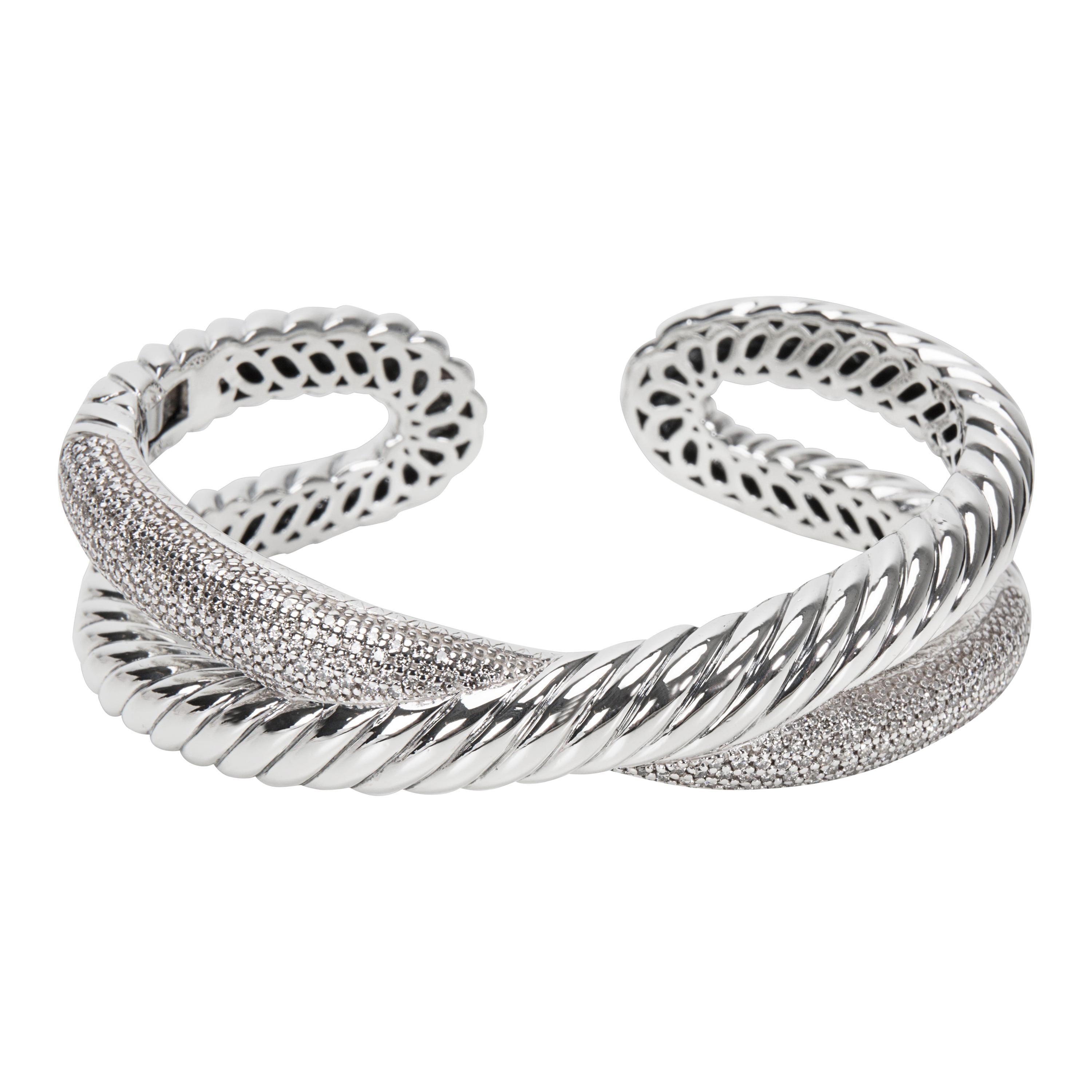 David Yurman Diamond Crossover X Cuff in Sterling Silver '1.50 Carat'