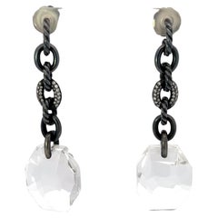 David Yurman Diamond & Crystal Link Earrings Darkened Sterling Silver