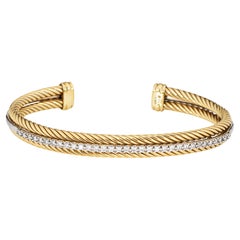 David Yurman Diamond Cuff Bracelet Estate 18k Yellow Gold Cable Signed Jewelry