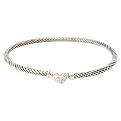 David Yurman Diamond Cuff Bracelet Size M 7.5" 3 mm Sterling Silver Estate