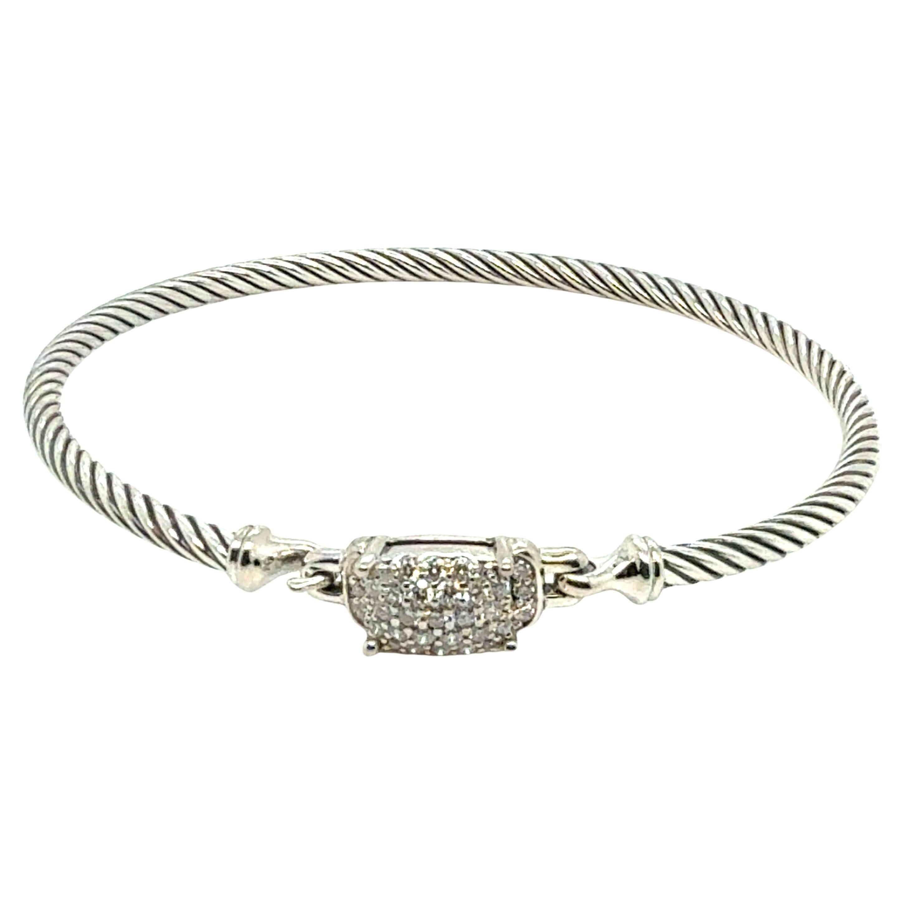 David Yurman Diamond Cuff Bracelet Size M Silver 3 mm Estate