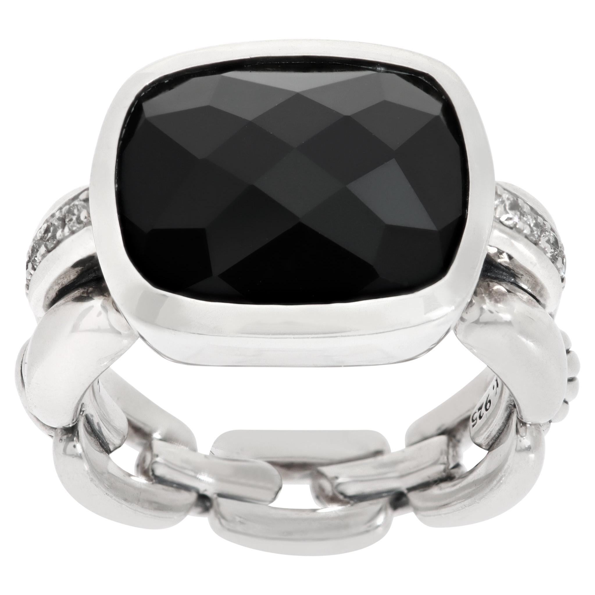 David Yurman diamond cut Onyx ring in Sterling silver with diamonds on the side.