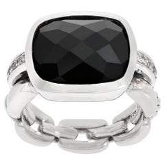 Anello David Yurman con Onice tagliato a diamante in argento Sterling con diamanti laterali.