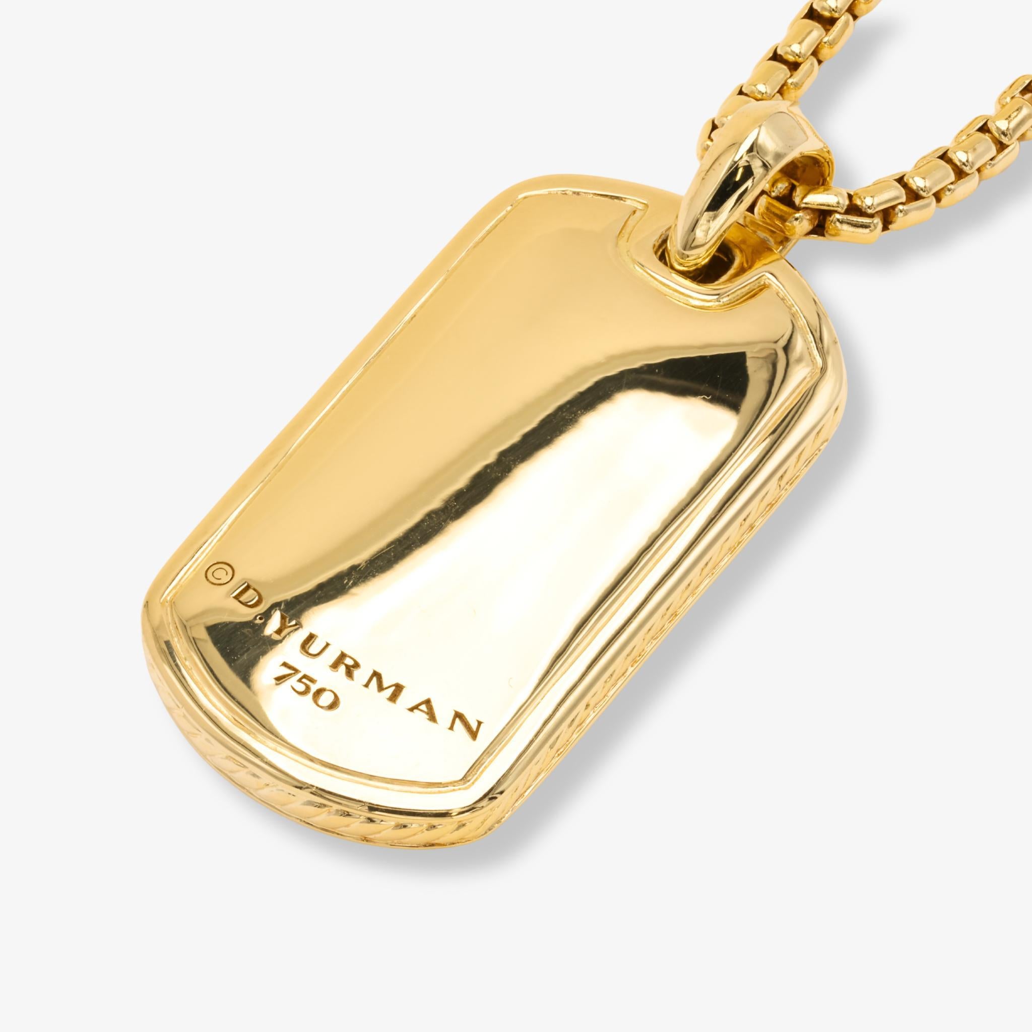 Modern David Yurman Diamond Dog Tag Pendant 35mm & Necklace 26in 18K Yellow Gold For Sale