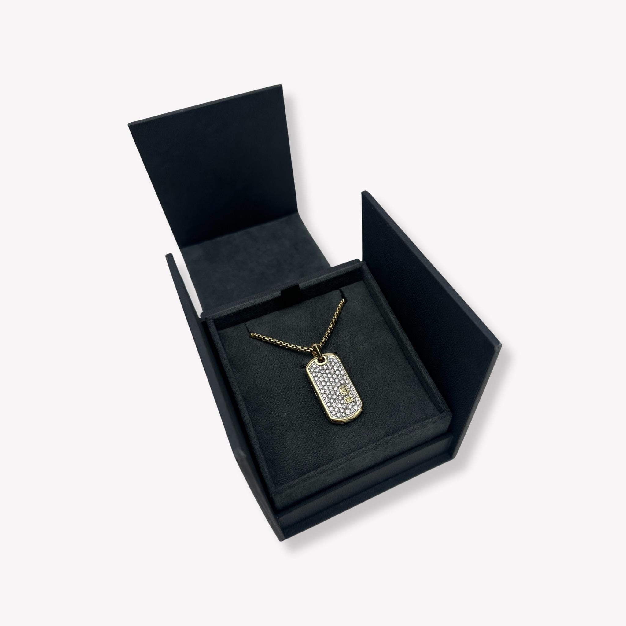 David Yurman Diamond Dog Tag Pendant 35mm & Necklace 26in 18K Yellow Gold In Excellent Condition For Sale In Tampa, FL