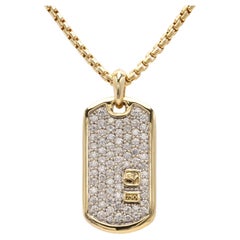 David Yurman Diamond Dog Tag Pendant 35mm & Necklace 26in 18K Yellow Gold