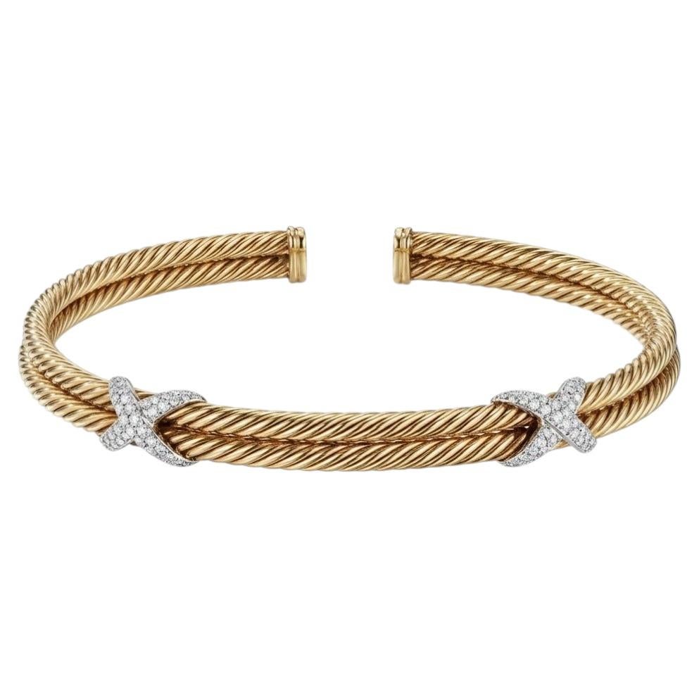 David Yurman Diamond Double Cable X Choker Necklace 1.50 Carat For Sale