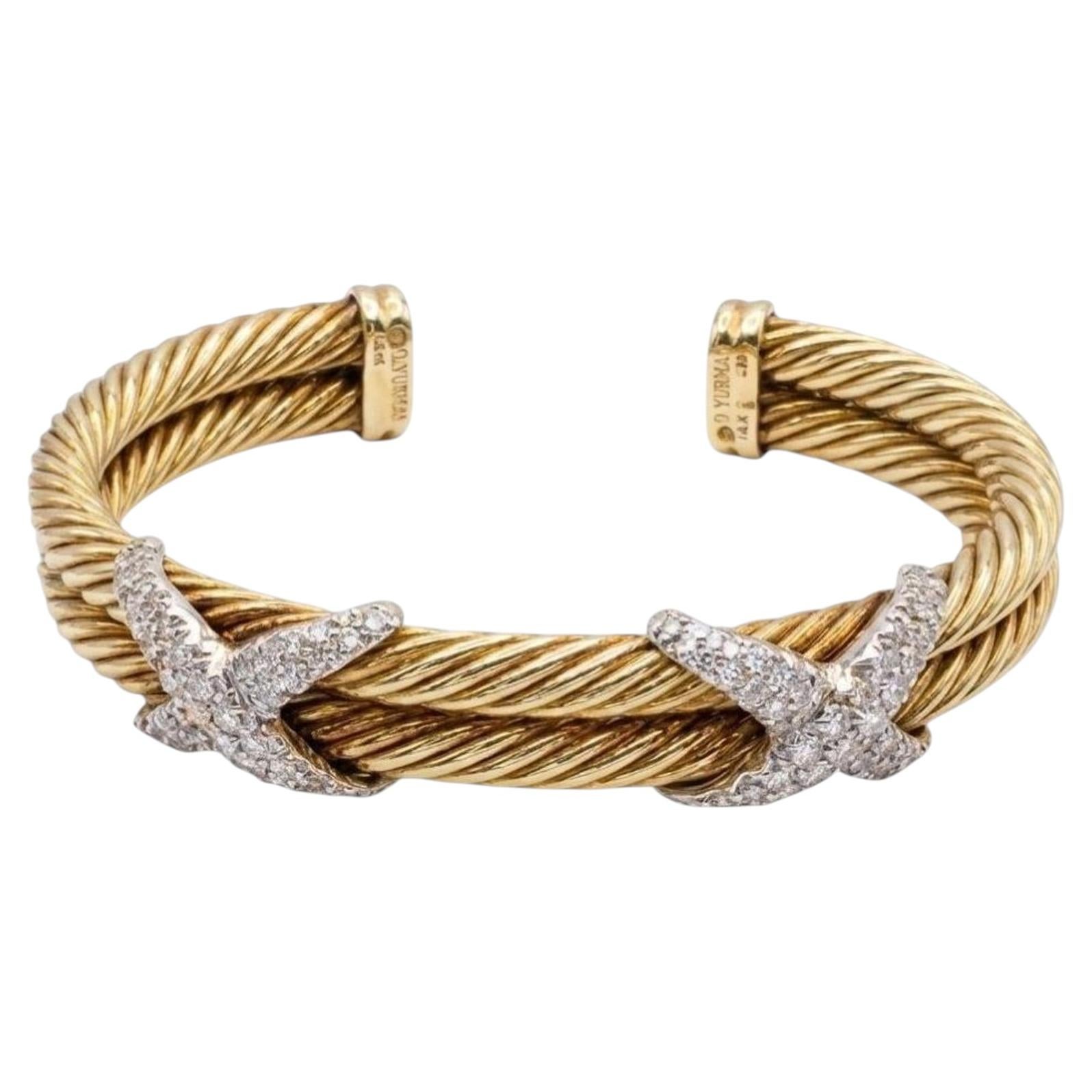 David Yurman Bracciale a doppio cavo "X" con diamanti in vendita