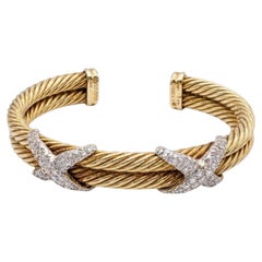 David Yurman Diamond Double Cable "X" Manschettenarmband