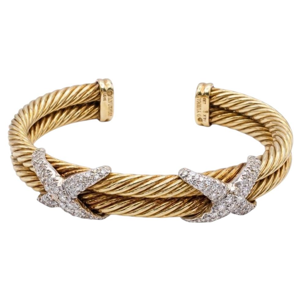 David Yurman Bracciale a doppio cavo "X" con diamanti