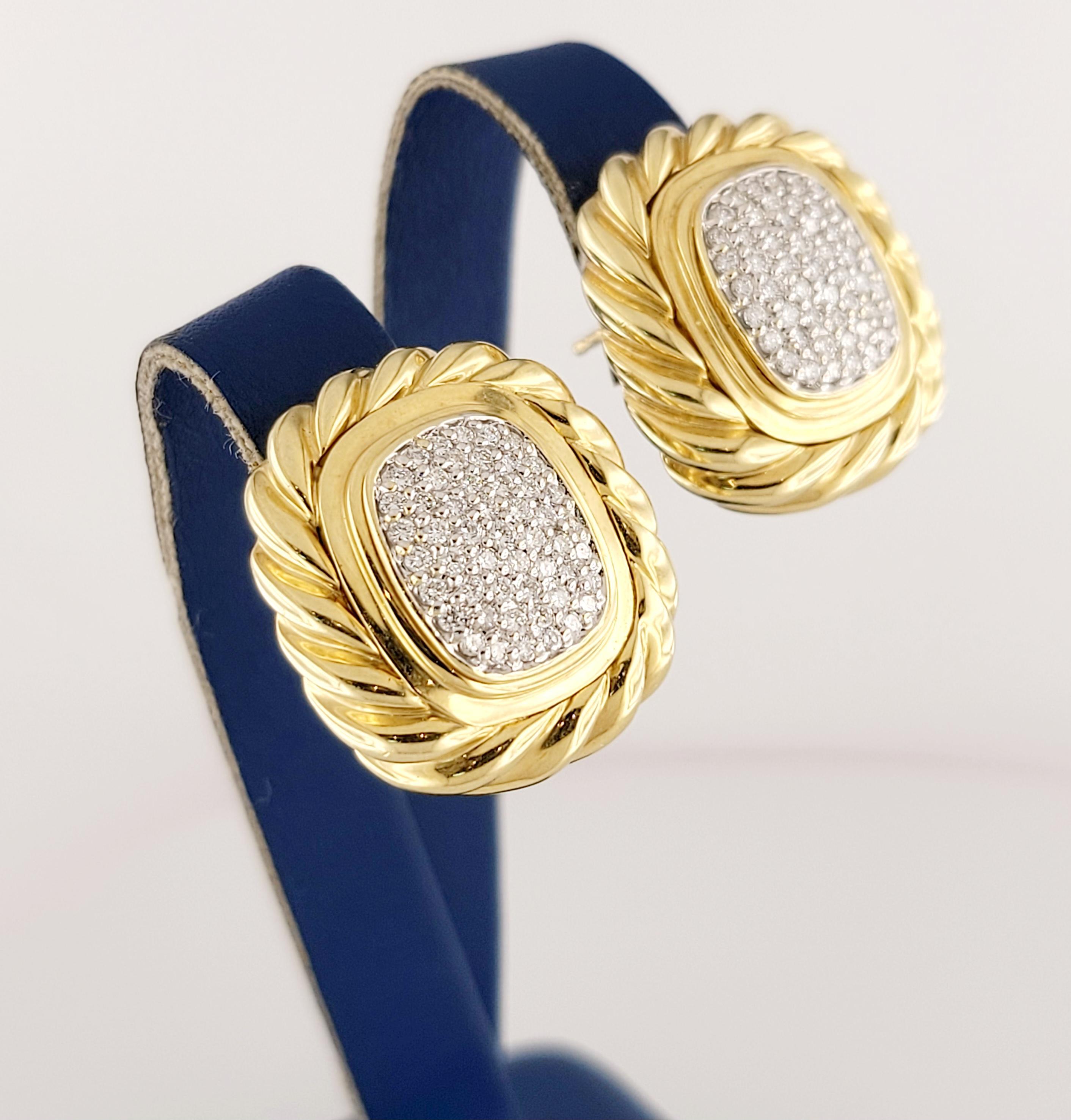 Round Cut David Yurman Diamond Earrings in 18K Yellow Gold For Sale