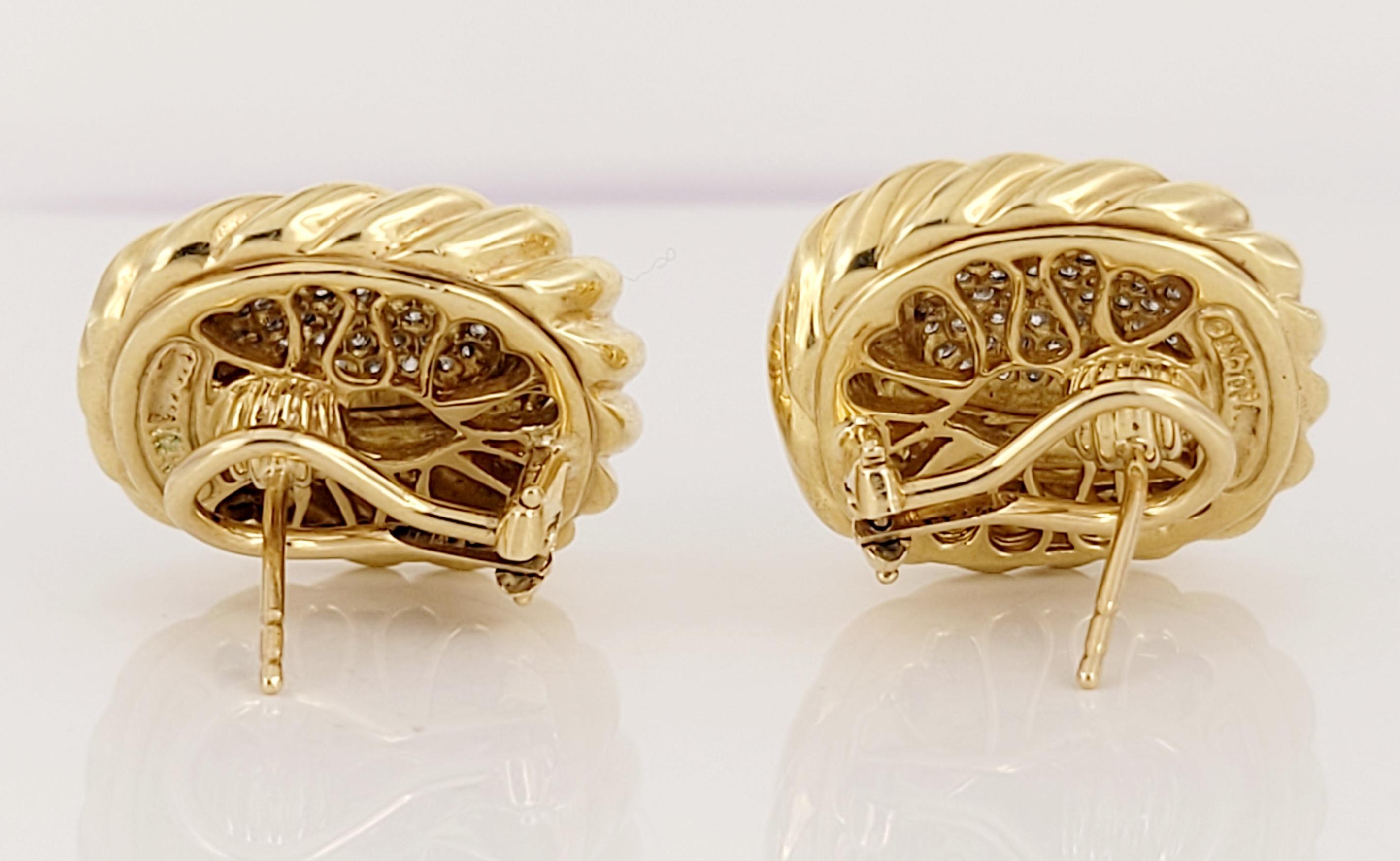 Women's David Yurman Diamond Earrings in 18K Yellow Gold For Sale