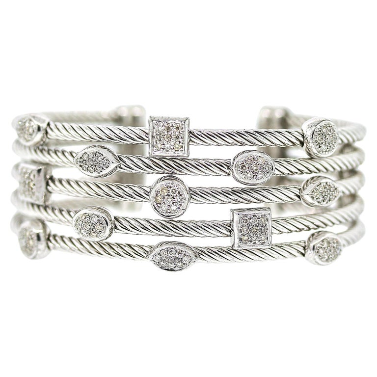 David Yurman Diamond Five Row Confetti Bracelet in Sterling Silver