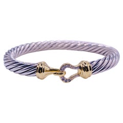 David Yurman Diamond Gold and Sterling Silver Cable Collection Hook Bracelet