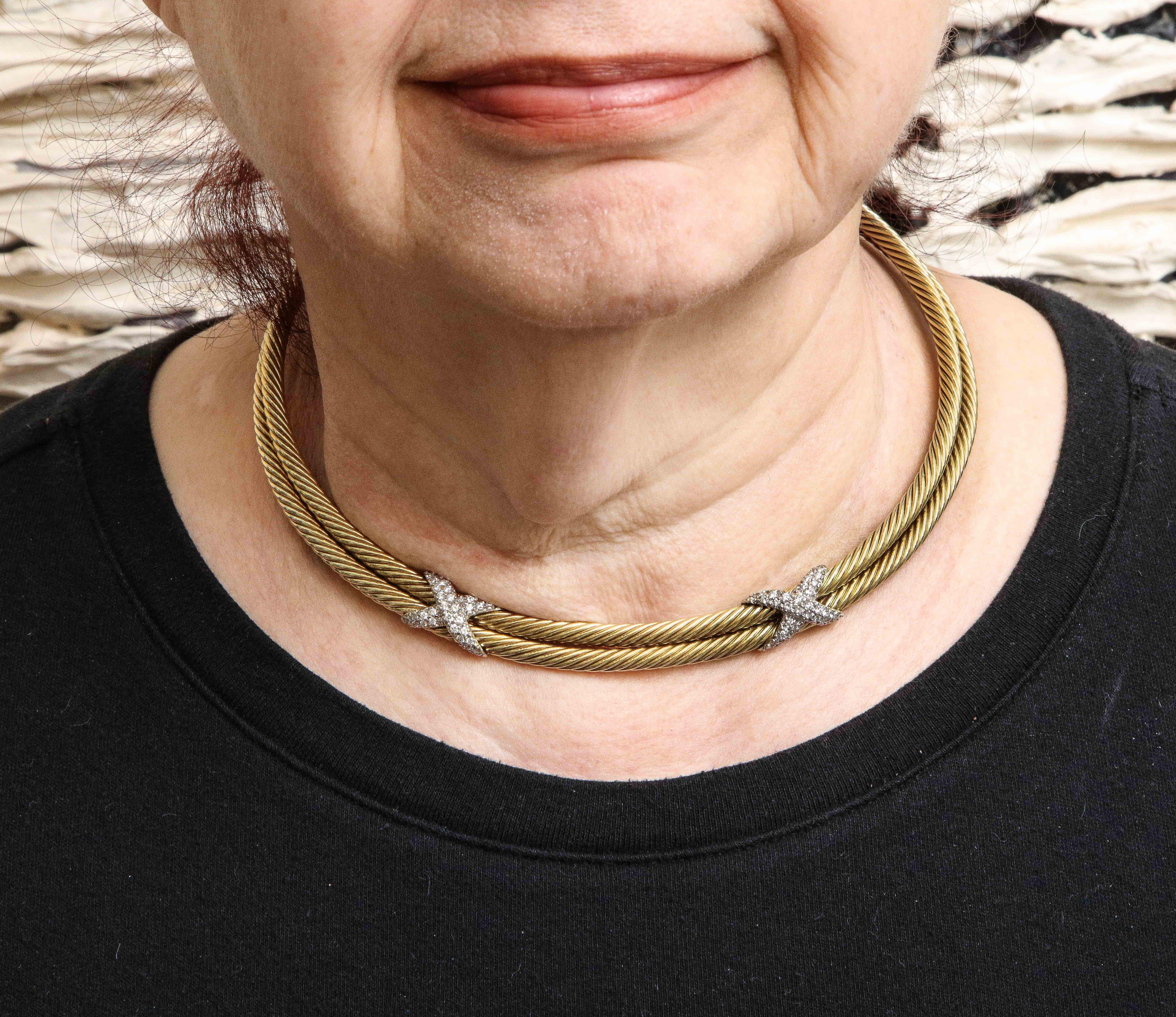 David Yurman Diamond Gold Rigid Collar Necklace 3