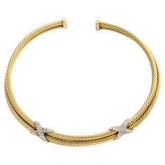 David Yurman Diamond Gold Rigid Collar Necklace